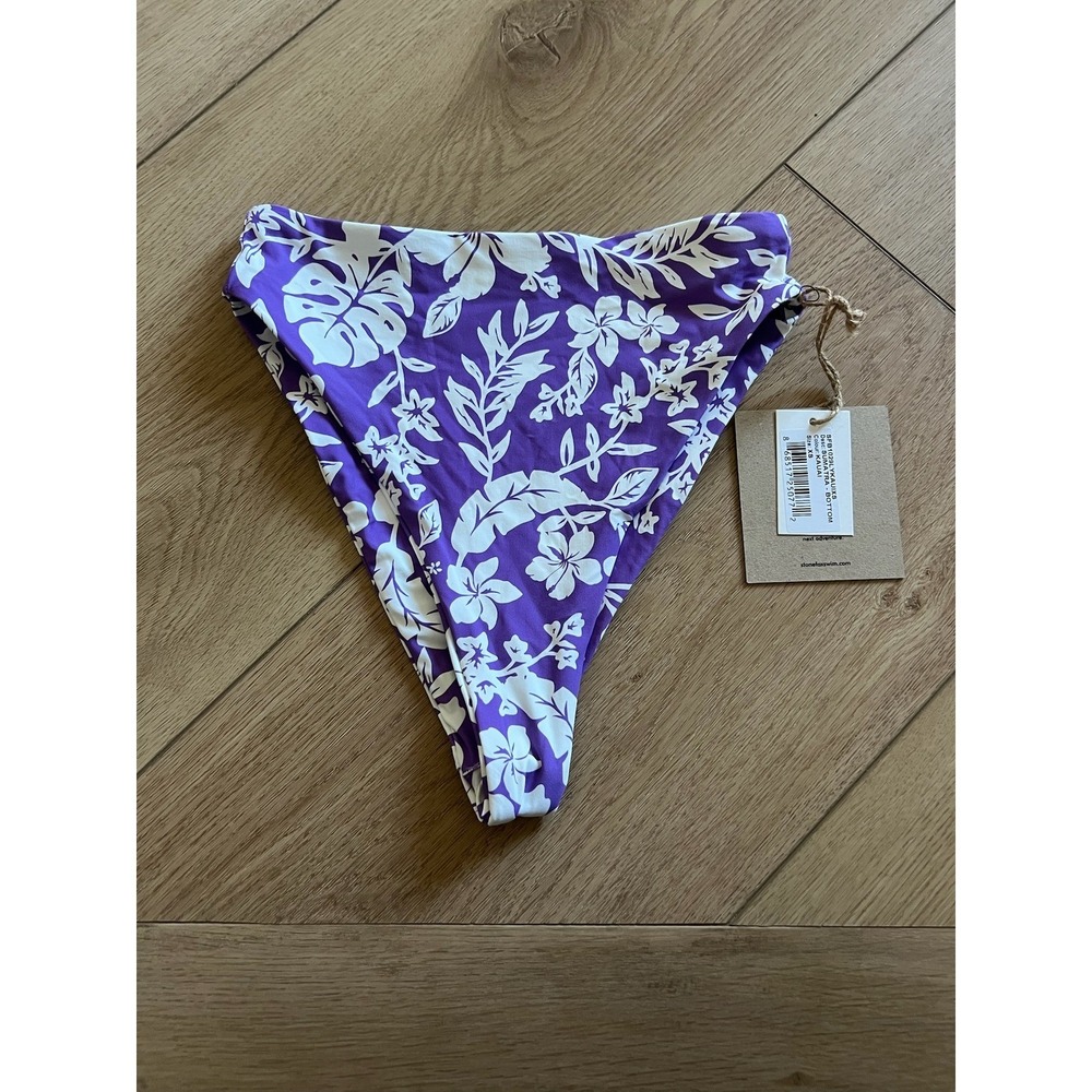 NWT Stone Fox Swim SUMATRA Kauai Bottoms Purple White Floral Bikini Swimsuit XS